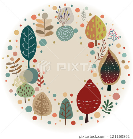Vector illustration of a Scandinavian style abstract pattern wreath Vector illustration of a Scandinavian style abstract pattern wreath 121160861