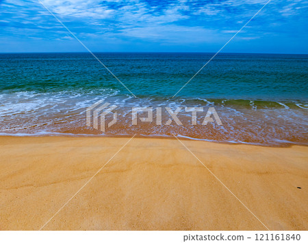 Aerial view of blue sea surface water texture background,Amazing sun reflections Aerial flying drone view Waves water surface texture on sunny tropical ocean 121161840