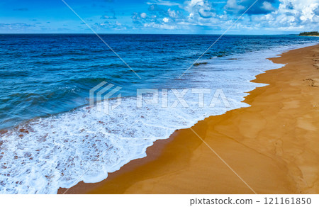 Aerial view of blue sea surface water texture background,Amazing sun reflections Aerial flying drone view Waves water surface texture on sunny tropical ocean 121161850