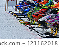 Snowmobiles lining up at the starting line 121162018