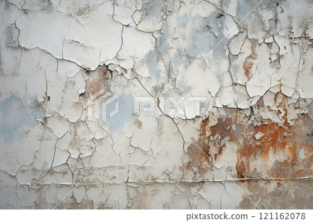 Cracked and Weathered Wall Texture Background, Time-Worn Aesthetics 121162078