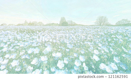 A field of nemophila spreading out as far as the eye can see, painting style A field of nemophila spreading out as far as the eye can see, painting style 121162591