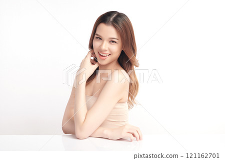 Beautiful young asian woman with clean fresh skin on white background, Face care, Facial treatment, Cosmetology, beauty and spa, Asian women portrait. 121162701