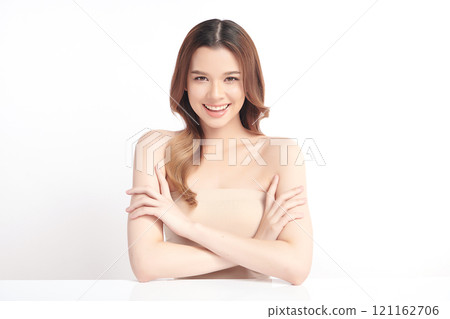 Beautiful young asian woman with clean fresh skin on white background, Face care, Facial treatment, Cosmetology, beauty and spa, Asian women portrait. 121162706
