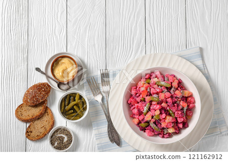 Rosolli, Finnish Christmas festive salad in a bowl 121162912