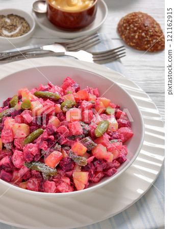 Rosolli, Finnish Christmas festive salad in a bowl 121162915