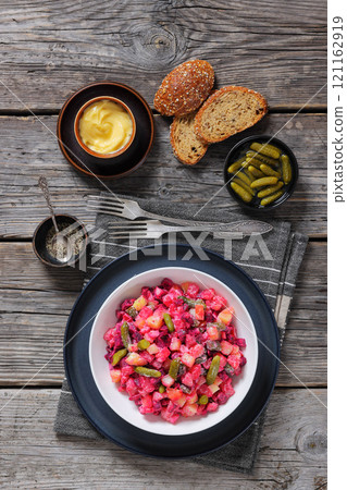 Rosolli, Finnish Christmas festive salad in a bowl 121162919