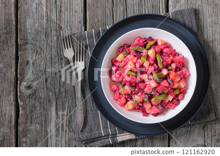 Rosolli, Finnish Christmas festive salad in a bowl 121162920