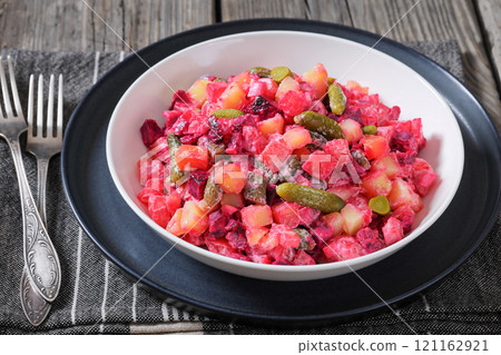Rosolli, Finnish Christmas festive salad in a bowl 121162921
