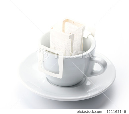 Brewing coffee with a drip bag Brewing coffee with a drip bag 121163146