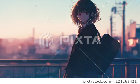 Woman watching the sunset 121163421