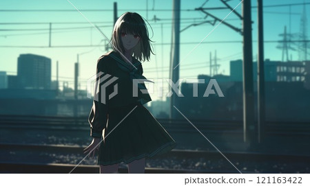 Woman walking in the city 121163422