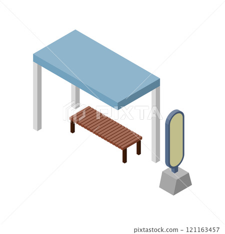 等距巴士站插圖,右側視圖。 等距巴士站插圖,右側視圖。 121163457