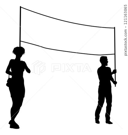 Banner Silhouette Protestors at March Rally Strike 121163865