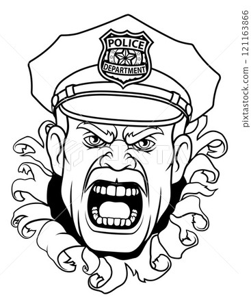 Police Man Policeman Cop Angry Mascot Cartoon Police Man Policeman Cop Angry Mascot Cartoon 121163866