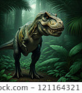 Tyrannosaurus rex with prehistoric landscape. Ai generated. 121164321