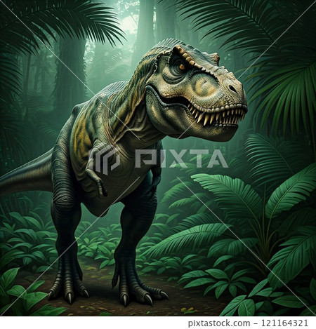 Tyrannosaurus rex with prehistoric landscape. Ai generated. Tyrannosaurus rex with prehistoric landscape. Ai generated. 121164321