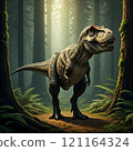 Tyrannosaurus rex with prehistoric landscape. Ai generated. 121164324