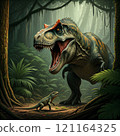 Tyrannosaurus rex with prehistoric landscape. Ai generated. 121164325
