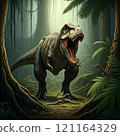 Tyrannosaurus rex with prehistoric landscape. Ai generated. 121164329
