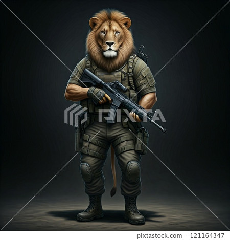 He is not just a lion he is a soldier. Ai generated He is not just a lion he is a soldier. Ai generated 121164347