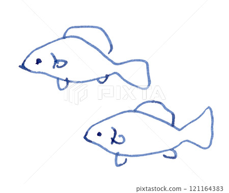 兩條魚的手繪線圖插圖_鋼筆藍黑色染料墨水 121164383
