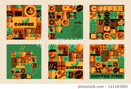 The Bauhaus Coffee square banners with seamless patterns, Icons, Abstract Symbols, logo in Geometric Vector Art Design for social media, Cafe and Coffee Shops, advertising illustrations, etc The Bauhaus Coffee square banners with seamless patterns, Icons, Abstract Symbols, logo in Geometric Vector Art Design for social media, Cafe and Coffee Shops, advertising illustrations, etc 121165065