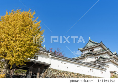 和歌山縣和歌山市，秋葉季節，天氣晴朗的和歌山城塔（秋天） 121165198