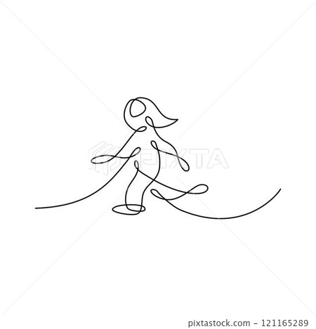 Woman Walking One Single Line Drawing Woman Walking One Single Line Drawing 121165289