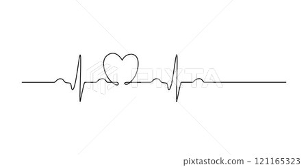 Heart Beat Pulse One Single Line Drawing Heart Beat Pulse One Single Line Drawing 121165323