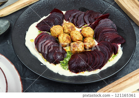 Falafel balls, Falafel with beetroot 121165361