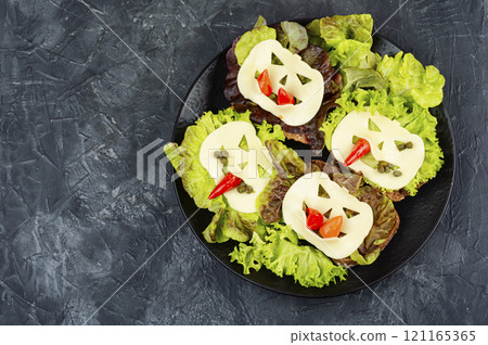 Mini sandwiches with monster faces. Mini sandwiches with monster faces. 121165365