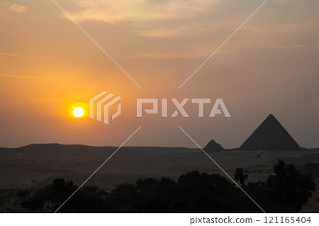 Giza Pyramid at amazing sunset - Cairo, Egypt Giza Pyramid at amazing sunset - Cairo, Egypt 121165404