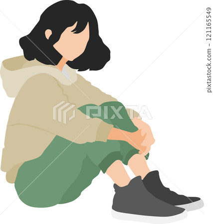 一個女人坐著上體育課思考的插圖 一個女人坐著上體育課思考的插圖 121165549