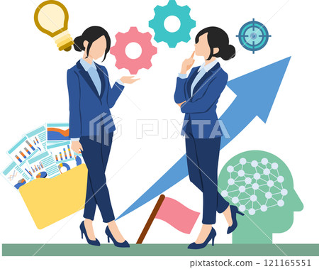 思考商業策略的女商人的插圖 思考商業策略的女商人的插圖 121165551