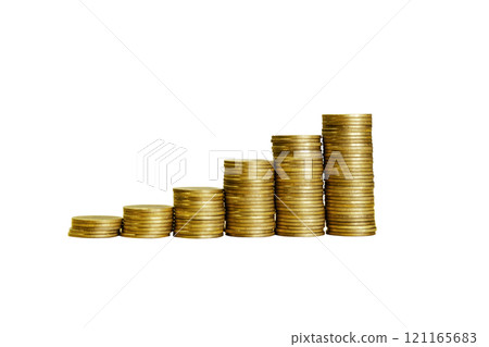 Golden Coins chart on White Background displays increase inflation. financial graph showing inflation. Stock market statistics, crisis, inflation, Money Growth Concept. Golden Coins chart on White Background displays increase inflation. financial graph showing inflation. Stock market statistics, crisis, inflation, Money Growth Concept. 121165683