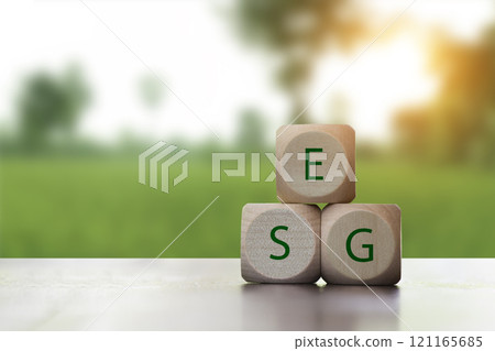 ESG, Renewable energy concept. Icon on white wood at green background. Environmental, social,Governance. Net zero emissions. Carbon credits. ESG, Renewable energy concept. Icon on white wood at green background. Environmental, social,Governance. Net zero emissions. Carbon credits. 121165685