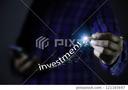 Investment Trade concept. Investing in wealth stocks purchase chart Stock market sales. Business data analysis of digital growth Concept of the growing power of compound interest, success, investing, Investment Trade concept. Investing in wealth stocks purchase chart Stock market sales. Business data analysis of digital growth Concept of the growing power of compound interest, success, investing, 121165697
