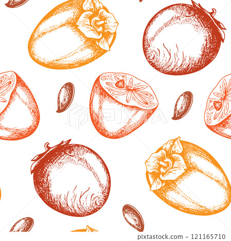 Seamless pattern with sweet persimmon fruits. 121165710