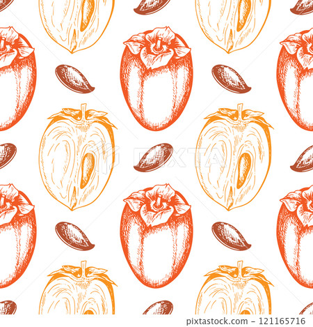 Vintage seamless pattern with sweet persimmon fruits Vintage seamless pattern with sweet persimmon fruits 121165716
