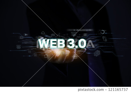 decentralized technology network Web 3.0 concept, important infrastructure, Blockchain, Metaverse, Cutting-Edge Technology, hand Touching web 3.0 Icon On background of decentralized big data. 121165737