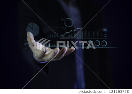 Data analysis and Management concept. businessman Using Ai technology  for data analysis and Management . big data analysis, Software for archiving, searching,  managing and analysis. 121165738