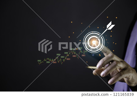 investment Success, goals set concept. arrow abstract of success on hand business man. development to success and growing graph to make a benefit, profit, trend, market, success, grow up, turnover, investment Success, goals set concept. arrow abstract of success on hand business man. development to success and growing graph to make a benefit, profit, trend, market, success, grow up, turnover, 121165839