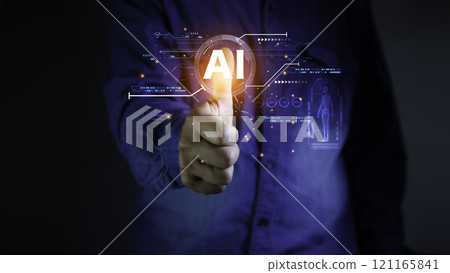 Using AI technology in medicine concept.Medical use of AI technology to analyze body mass.AI technology Machine learning for data analysis and management, Data analysis . Using AI technology in medicine concept.Medical use of AI technology to analyze body mass.AI technology Machine learning for data analysis and management, Data analysis . 121165841