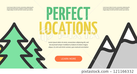 Perfect Locations for Picnic Concept Horizontal Invitation Placard Poster Banner Card Template. Vector 121166332