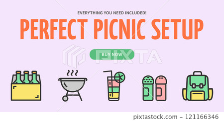 Perfect Picnic Setup Service Concept Horizontal Placard Poster Banner Card Template. Vector Perfect Picnic Setup Service Concept Horizontal Placard Poster Banner Card Template. Vector 121166346