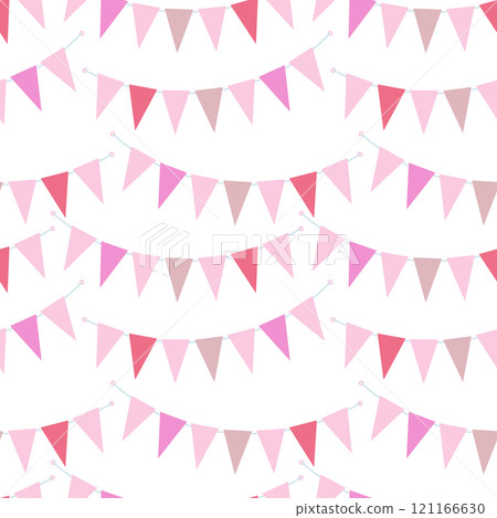 Triangular Pennant garland on rope Seamless pattern in trendy soft shades. Party festive background 121166630