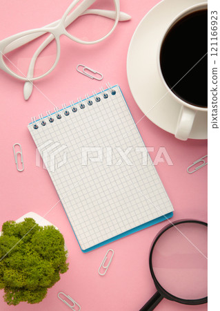 My Goals as memo on notebook with cup of coffee on pink background. My Goals as memo on notebook with cup of coffee on pink background. 121166923
