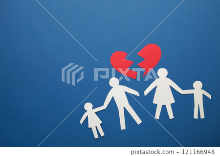Broken family concept on blue background with copy. Divorce concept 121166948