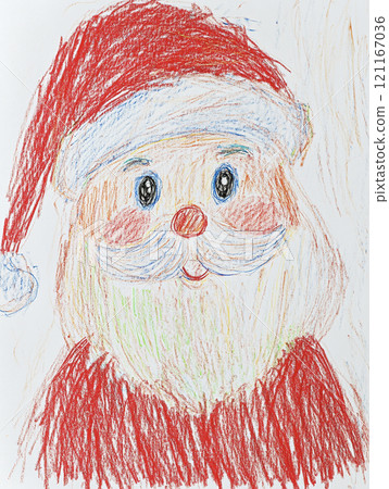 Santa Claus drawn by a child with crayons AI image 121167036